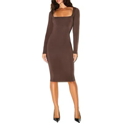Skims Smooth Layers Long Sleeve Dress In Brown