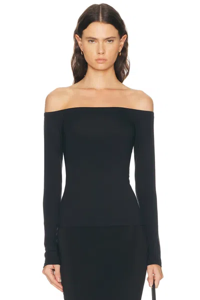 Skims Smooth Layers Long Sleeve Off The Shoulder Top In Black