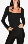 Skims Smooth Layers Square Neck Long Sleeve Top In Black