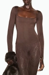 Skims Smooth Layers Square Neck Long Sleeve Top In Brown