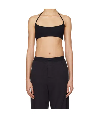 Skims Black Soft Lounge Halter Scoop Bralette In Onyx