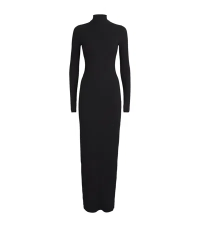 Skims Black Soft Lounge Turtleneck Maxi Dress In Onyx
