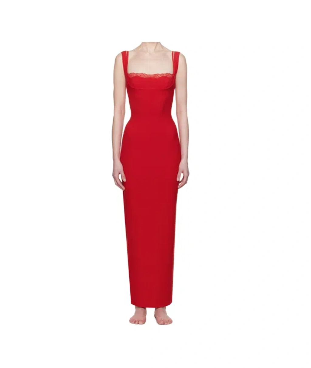 Skims Soft Lounge Lace Tank Maxi Dress In Cherry | ModeSens