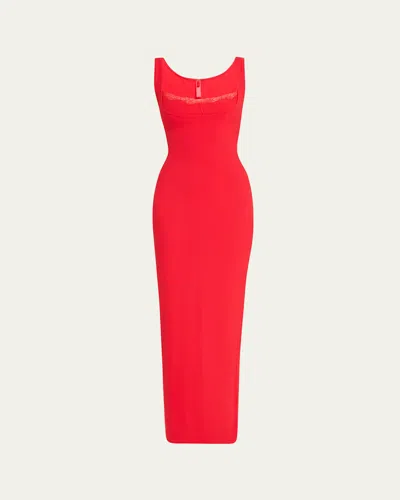 Skims Soft Lounge Lace-trim Tank Dress In Red