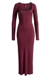 Skims Soft Lounge Long Sleeve Dress In Bordeaux