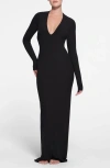 SKIMS SKIMS SOFT LOUNGE LONG SLEEVE V-NECK DRESS