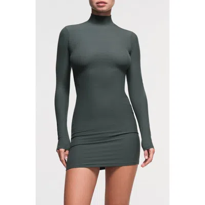 Skims Soft Lounge Mock Neck Long Sleeve Minidress In Deep Sea