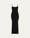 Skims Soft Lounge Ribbed Stretch-modal Maxi Slip Dress In Onyx