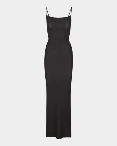 Skims Ribbed Stretch-modal Maxi Dress In Black