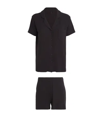 Skims Soft Lounge Short Rib Sleep Set In Black