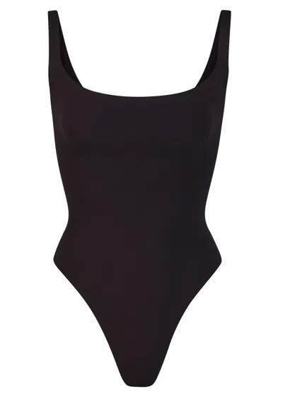 Skims Square-neck Stretch-jersey Bodysuit In Black