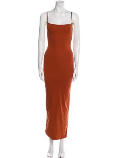 Pre-owned Skims Square Neckline Midi Length Dress In Orange