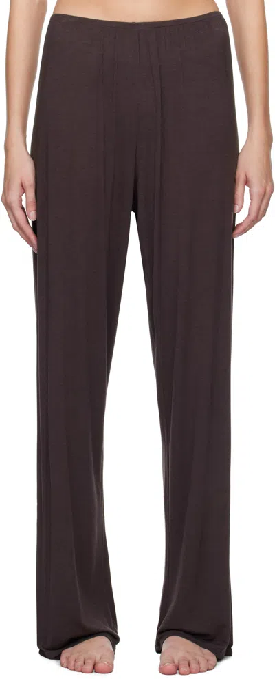 Skims Ssense Exclusive Burgundy Sheer Modal Straight Leg Lounge Trousers In Phoenix