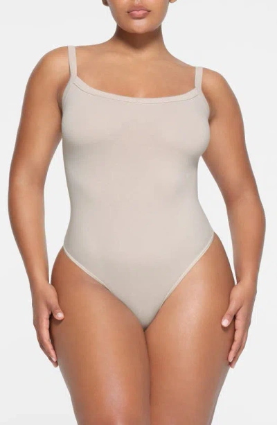 Skims Stretch Cotton Jersey Bodysuit In White