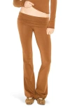 Skims Stretch Cotton Jersey Foldover Pants In Brown