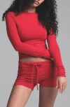 Skims Stretch Cotton Jersey Long Sleeve T-shirt In Cranberry