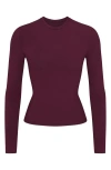 Skims Stretch Cotton Jersey Long Sleeve T-shirt In Deep Berry