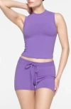 Skims Stretch Cotton Jersey Mock Neck Tank In Purple