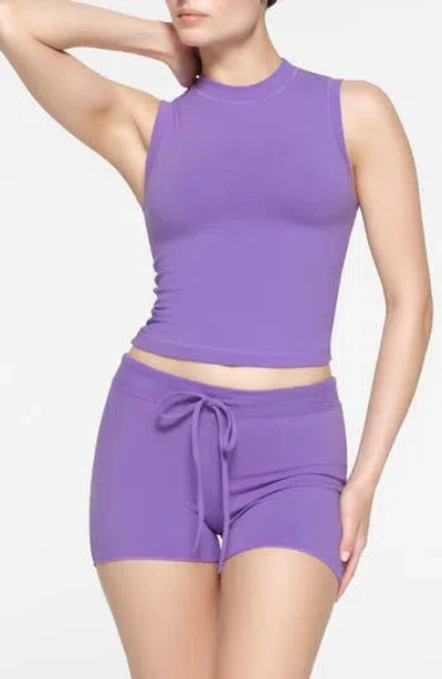 Skims Stretch Cotton Jersey Mock Neck Tank In Purple
