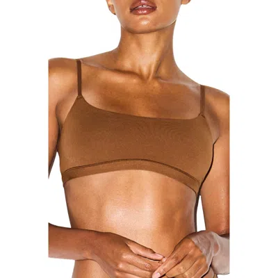 Skims Stretch Cotton Jersey Scoop Bralette In Brown