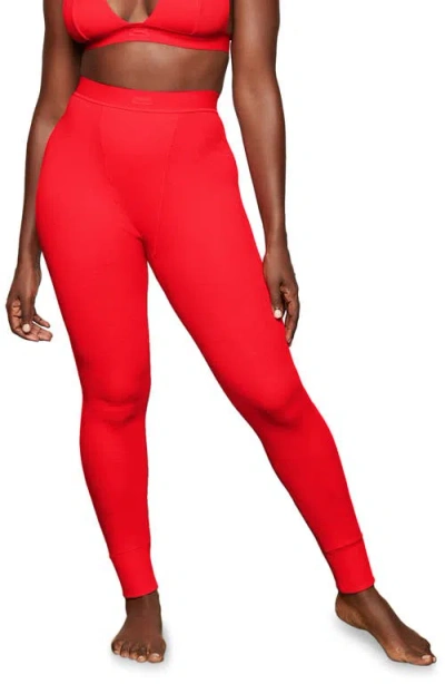 Skims Stretch Cotton Rib Leggings In Red