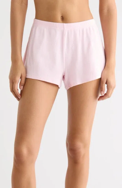 Skims Stretch Cotton Rib Loose Shorts In Neutral
