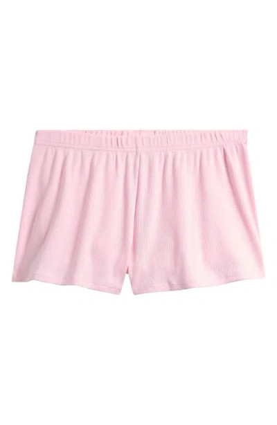 Skims Stretch Cotton Rib Loose Shorts In Pink
