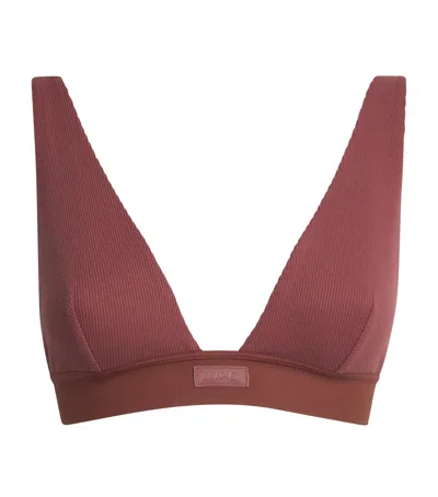 Skims Stretch-cotton Ribbed Plunge Bralette In Brown