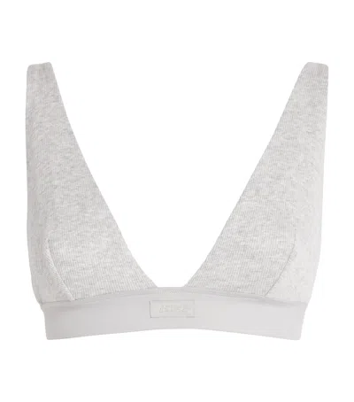 Skims Plunge Ribbed Cotton-blend Jersey Bralette In Gray