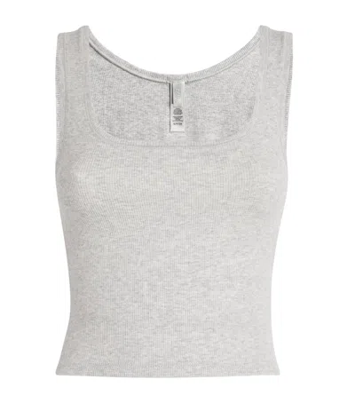 Skims Stretch-cotton Ribbed Tank Top In Grey