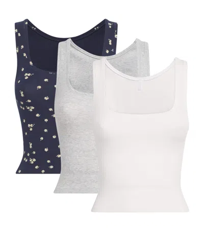 Skims Stretch-cotton Ribbed Tank Tops In White