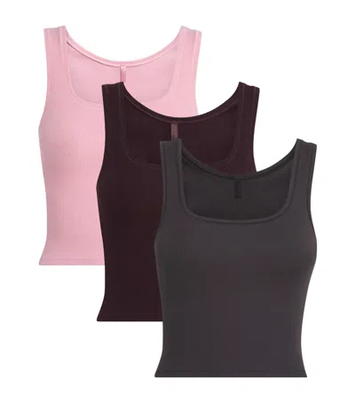 Skims Stretch-cotton Ribbed Tank Tops In Black