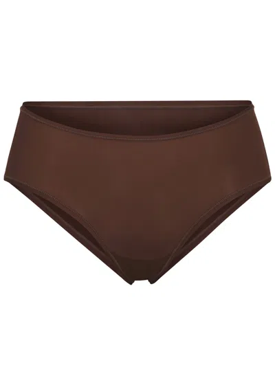 Skims Stretch-jersey Briefs In Brown