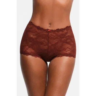 Skims Stretch Lace Boyshorts In Oxblood
