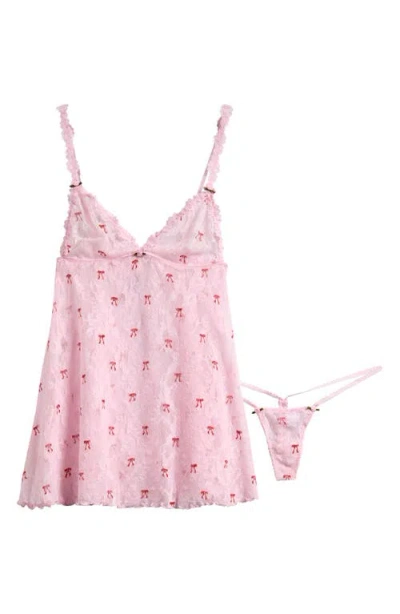 Skims Stretch Lace Chemise & G-string Set In Pink