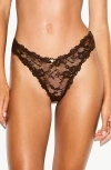 Skims Stretch Lace Dipped Thong In Brown