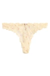 Skims Stretch Lace Dipped Thong In Butter Rosebud Print
