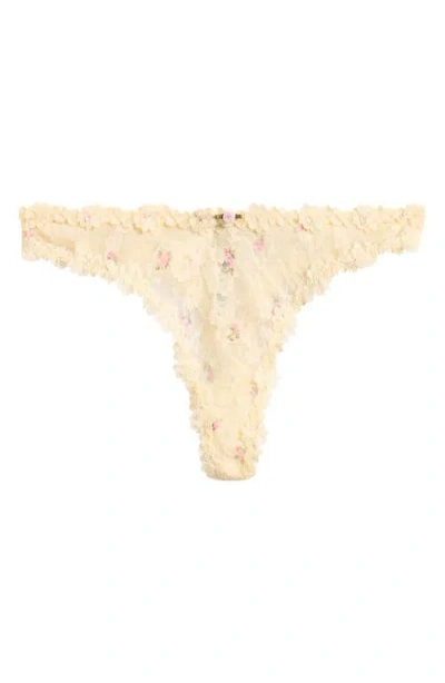Skims Stretch Lace Dipped Thong In Butter Rosebud Print