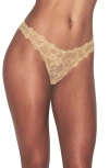 Skims Stretch Lace Dipped Waist Thong In Neutral