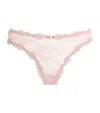Skims Stretch-lace Dipped Thong In Pink