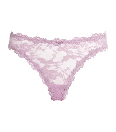 Skims Stretch Lace Dipped Thong In Pink