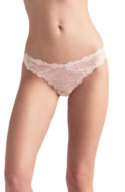 Skims Stretch Lace Dipped Thong In Neutral