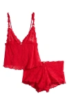 Skims Stretch Lace Triangle Camisole & Shorts Set In Red
