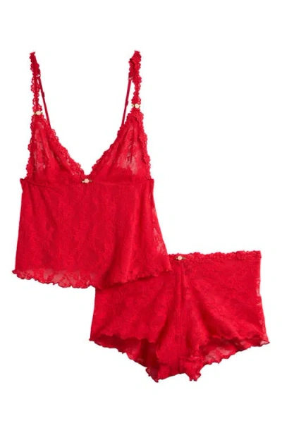 Skims Stretch Lace Triangle Camisole & Shorts Set In Red