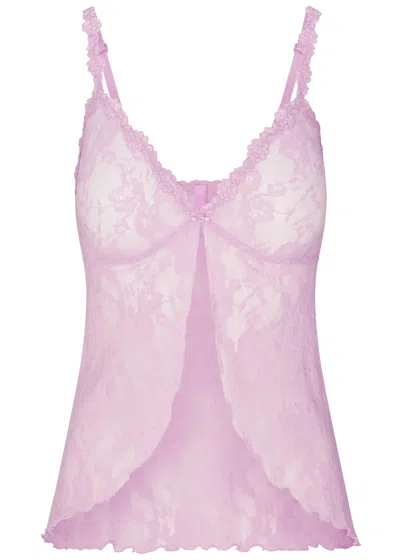 Skims Stretch Lace Babydoll Top In Pink