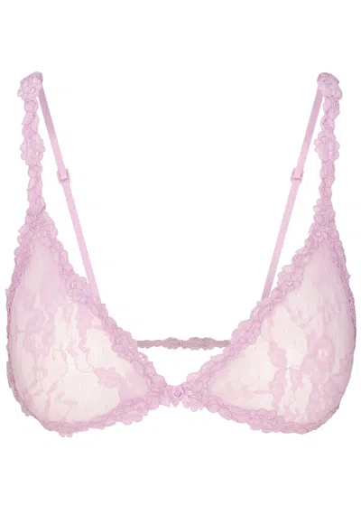 Skims Stretch-lace Triangle Bralette In Pink