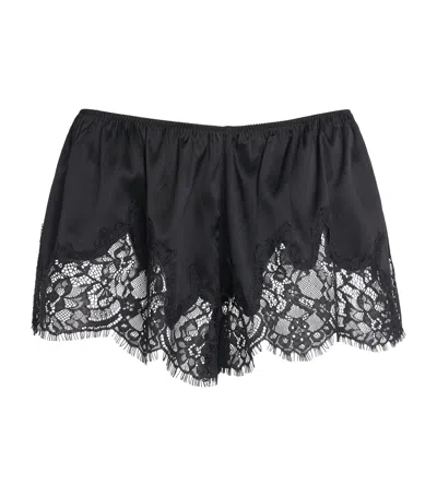 Skims Stretch-silk Lace-trim Shorts In Black