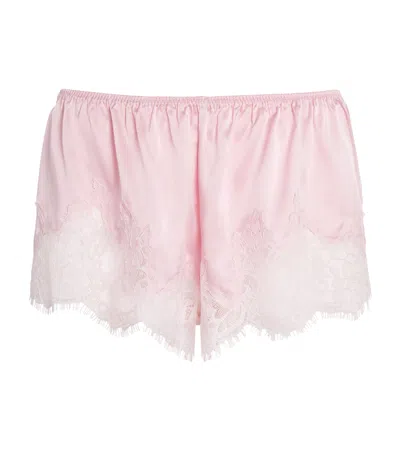 Skims Stretch-silk Lace-trim Shorts In Pink