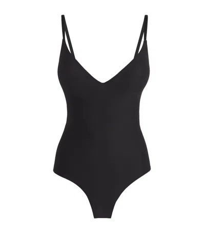 Skims Womens Onyx Scoop-neck Low-back Recycled Stretch-nylon Swimsuit In Brown