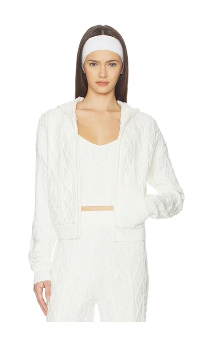 Skims Sweater Knit Shrunken Zip Up Hoodie In White